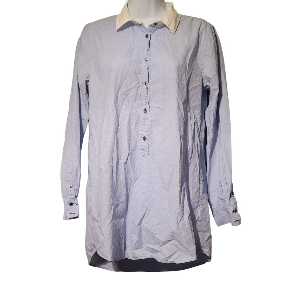 J.‎ Crew Womens Blue White Contrast Collar Cotton Longline Tunic Shirt Small